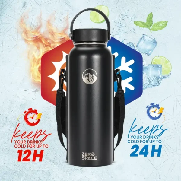 Insulated Water Bottle 1200ml with 3 Extra Lids – Black – photo 5