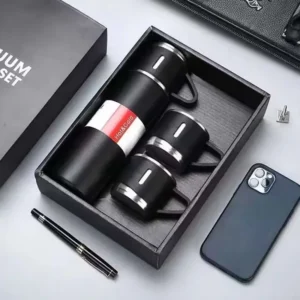 3 Cup Double - Layer Stainless Steel Vacuum Flask Set - Black