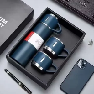 3 Cup Double - Layer Stainless Steel Vacuum Flask Set - Blue