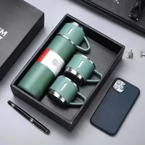 3 Cup Double - Layer Stainless Steel Vacuum Flask Set - Green