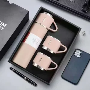 3 Cup Double - Layer Stainless Steel Vacuum Flask Set - Pink