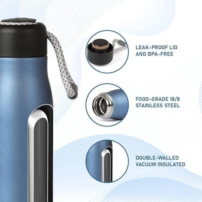 Insulated Stainless Steel Sports Bottle 500ml - Blue - Image 4