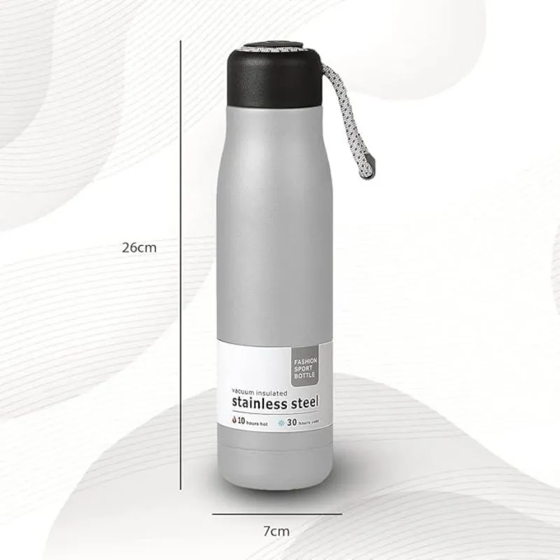 Insulated Stainless Steel Sports Bottle 500ml - Silver - Image 2