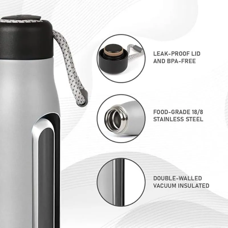 Insulated Stainless Steel Sports Bottle 500ml - Silver - Image 4