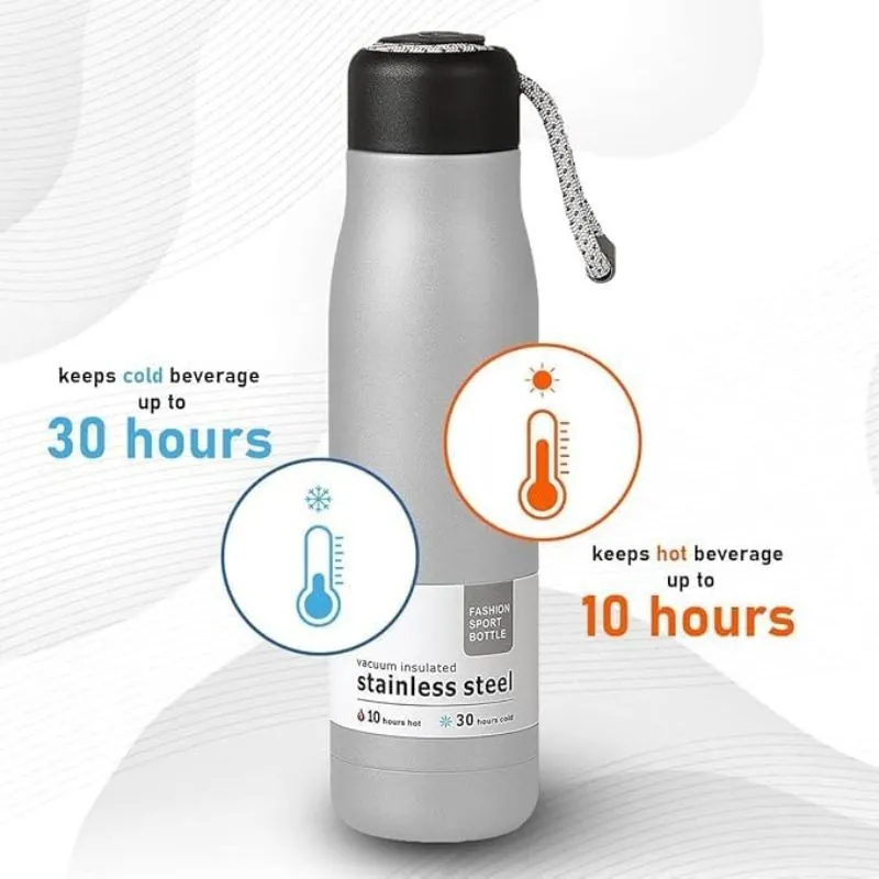 Insulated Stainless Steel Sports Bottle 500ml - Silver - Image 5
