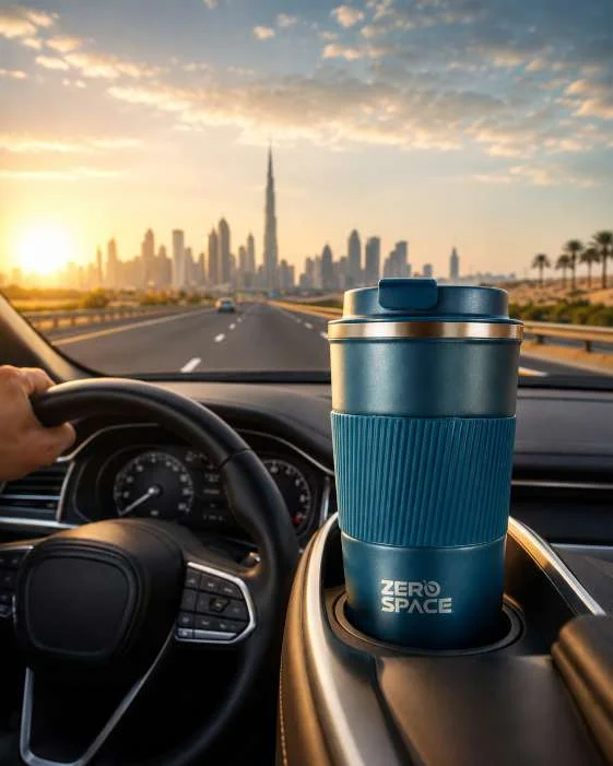 ZeroSpace 500ml travel coffee mug in a car cup holder